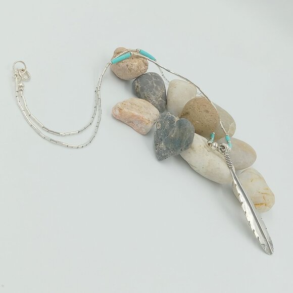 Sterling Silver Feather ~ Turquoise and Liquid Silver - Picture 2 of 12